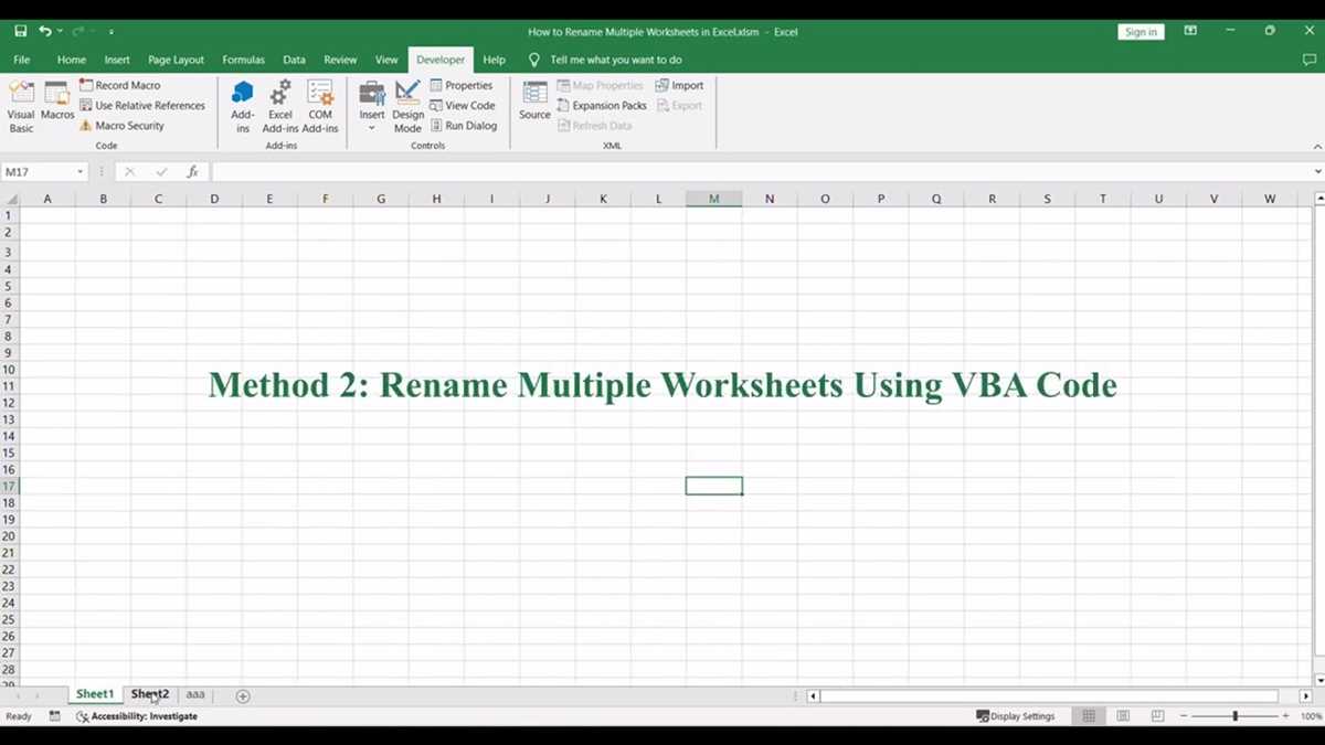 excel rename worksheet