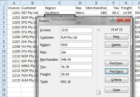 excel worksheet data entry form