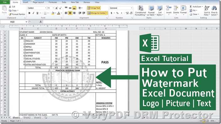 excel worksheet watermark