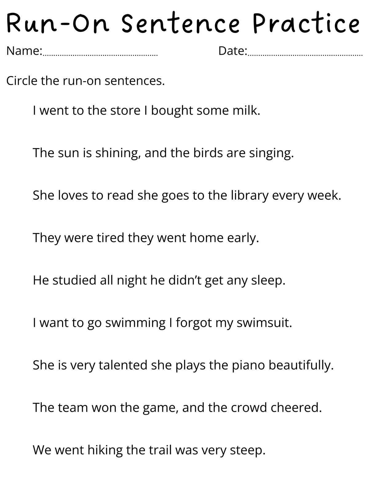 exercise worksheets