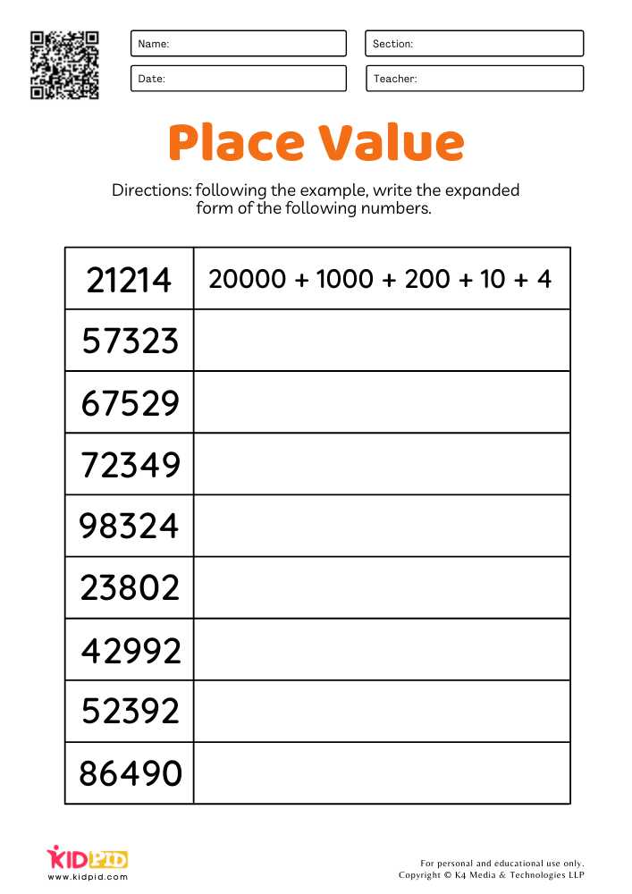 expanded form in maths worksheets