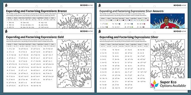 expanding and factoring algebraic expressions worksheets