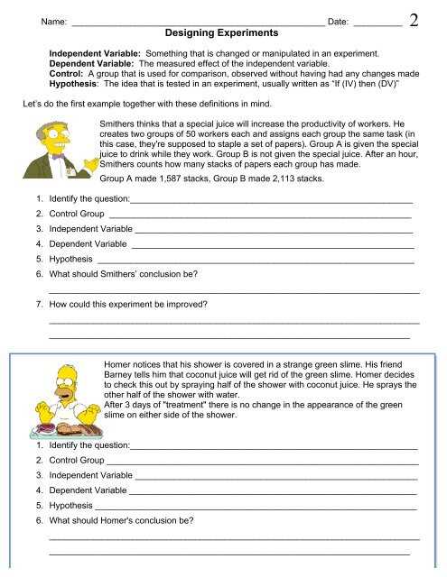 experimental variables worksheet