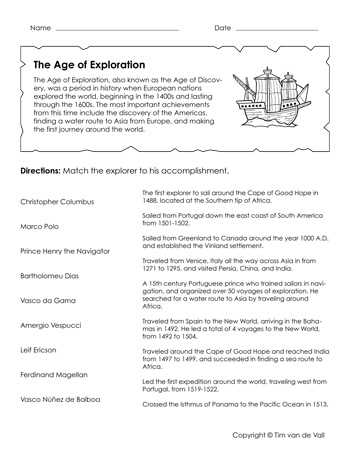 explorers timeline worksheet