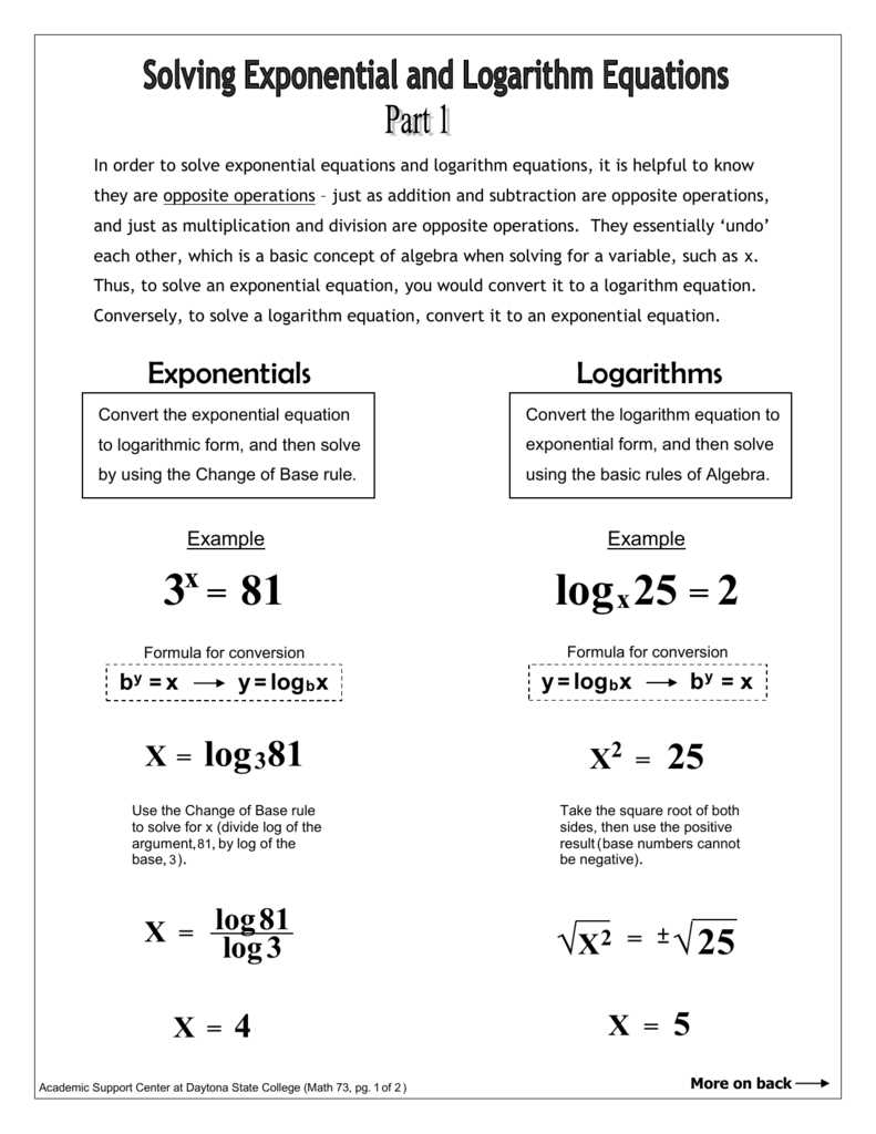 exponential equations worksheets