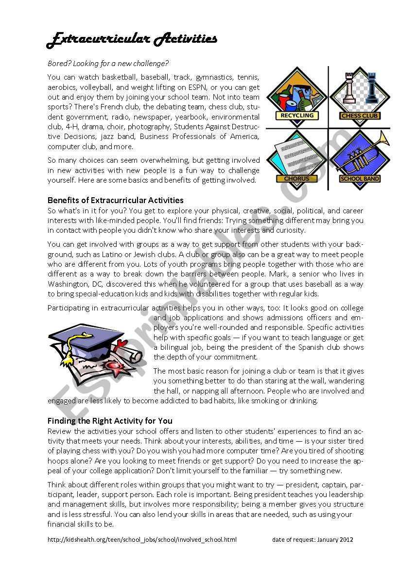 extracurricular activities worksheet