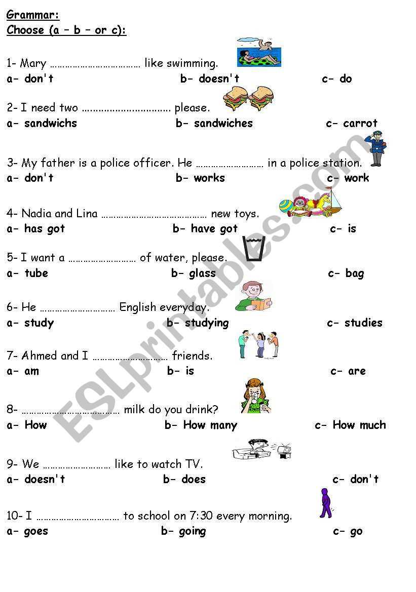 elementary english grammar worksheets