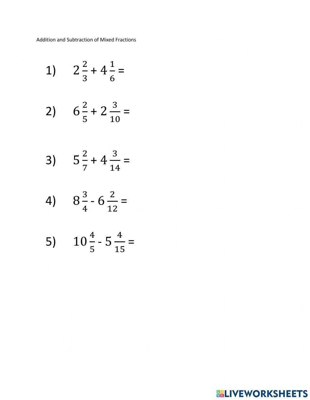 adding and subtracting mixed measures worksheets adding and subtracting mixed measures worksheets