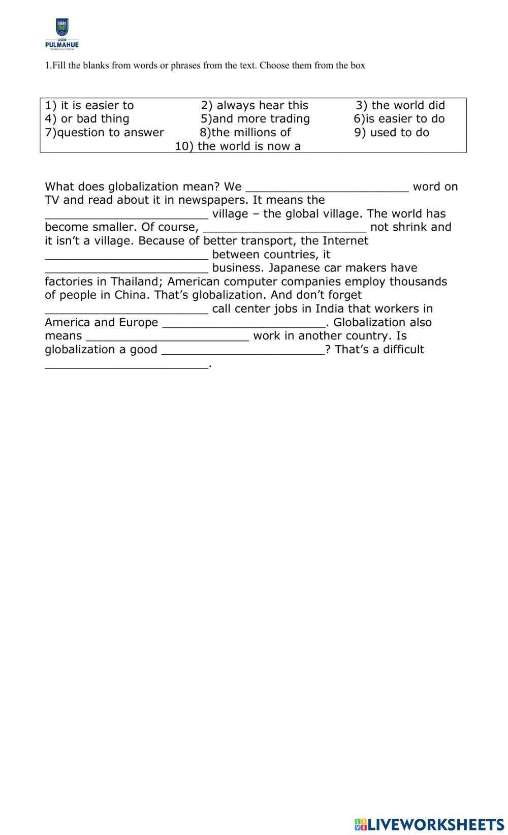 crash course globalization worksheet