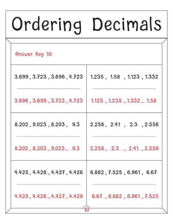ordering decimals least to greatest worksheet