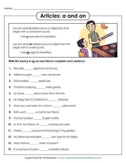 adjective and articles worksheets