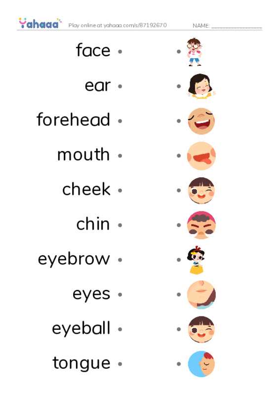 face vocabulary worksheet
