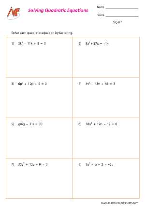 factor quadratic expressions worksheet