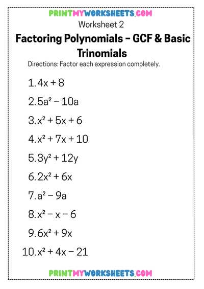 factoring all polynomials worksheet