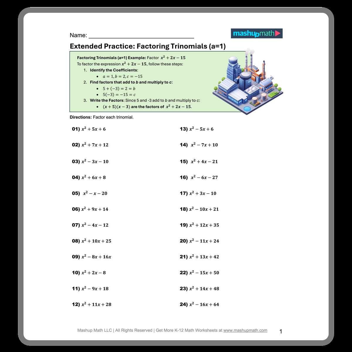 factoring area model worksheet