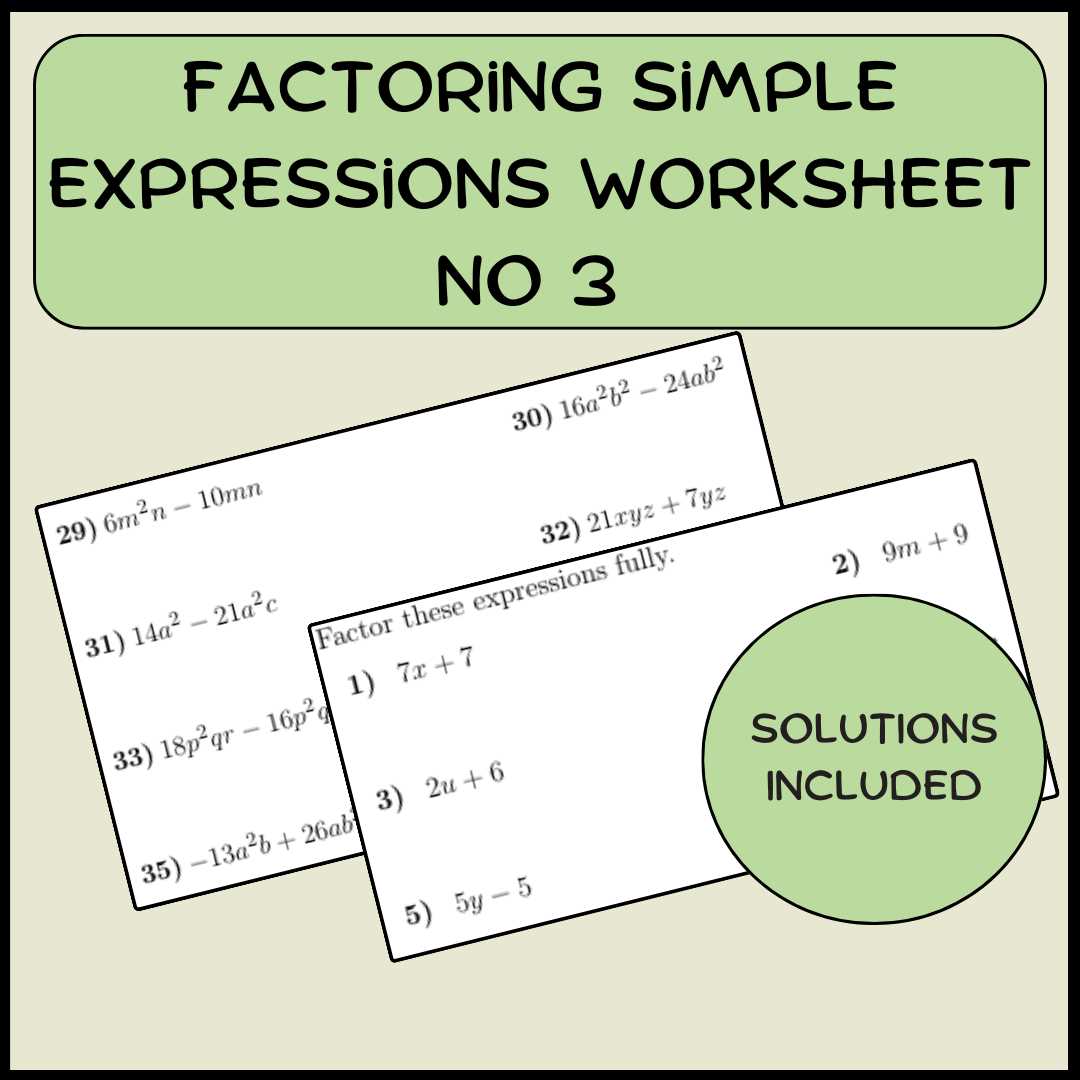 factoring expressions worksheet