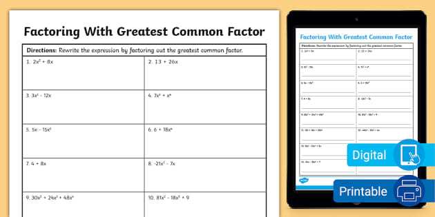factoring gcf worksheet