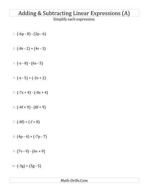 factoring linear expressions worksheet