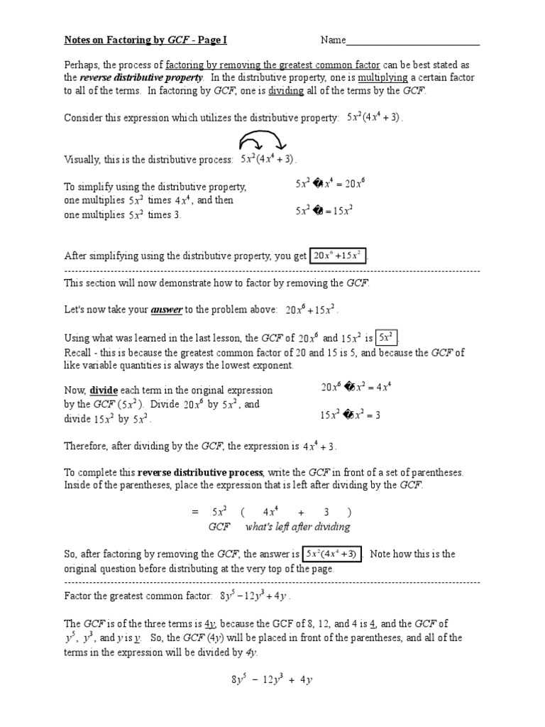 factoring the gcf of polynomials worksheet