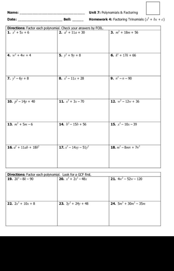 factoring trinomials of the form ax2+bx+c worksheet