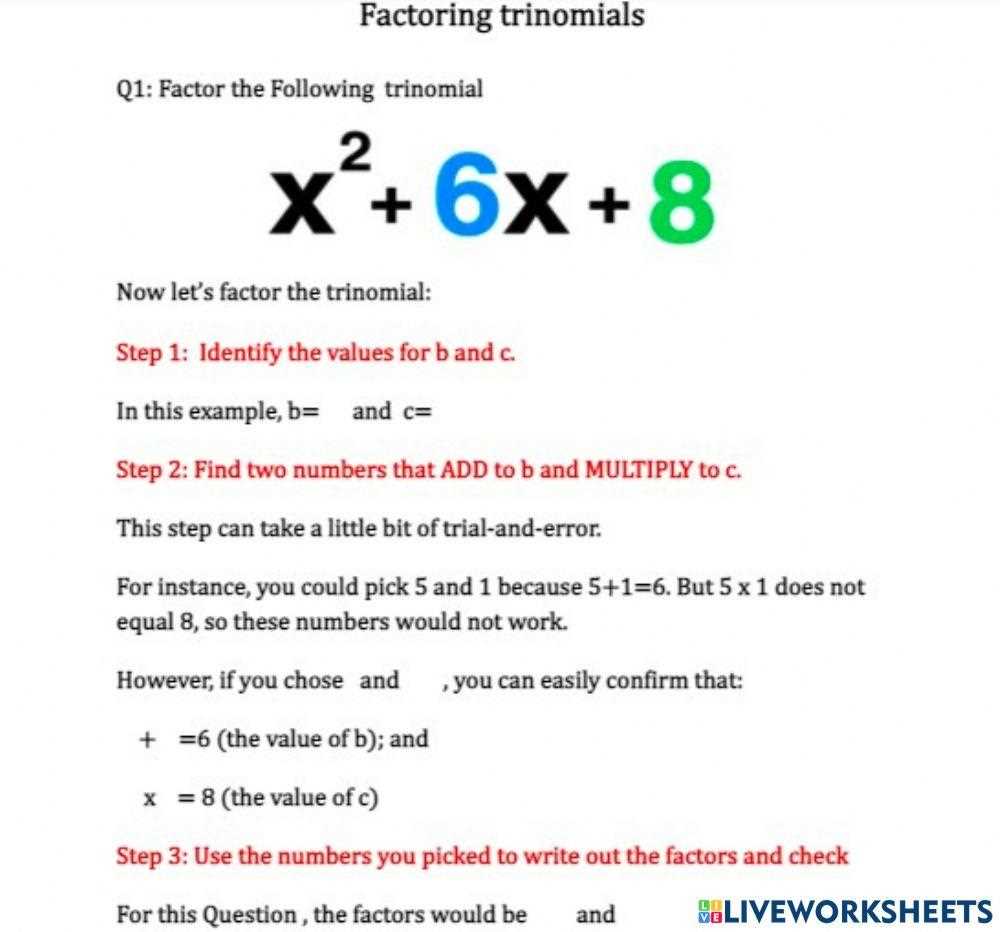 factoring trinomials when a is not 1 worksheet