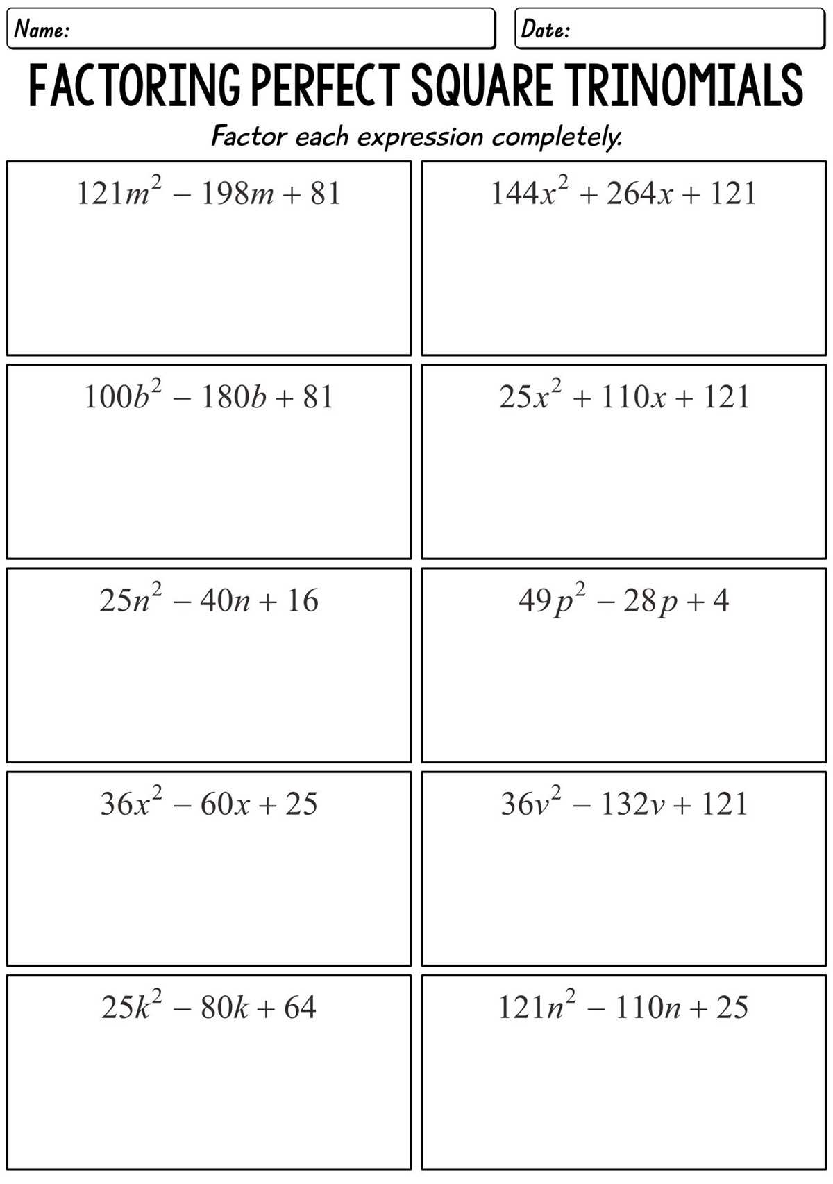 factoring trinomials worksheet