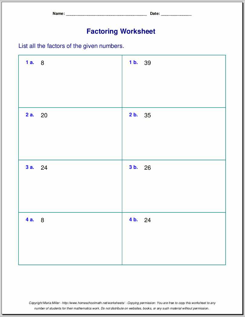 factoring worksheet 1