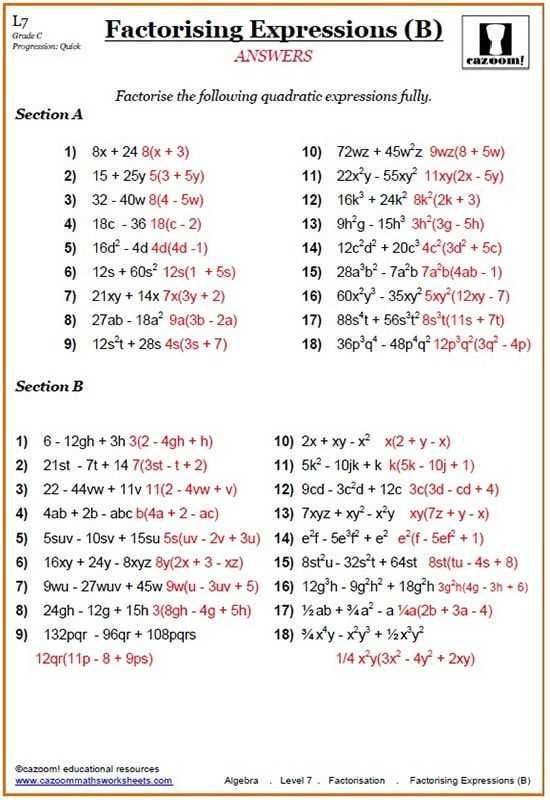 factorising and expanding worksheet