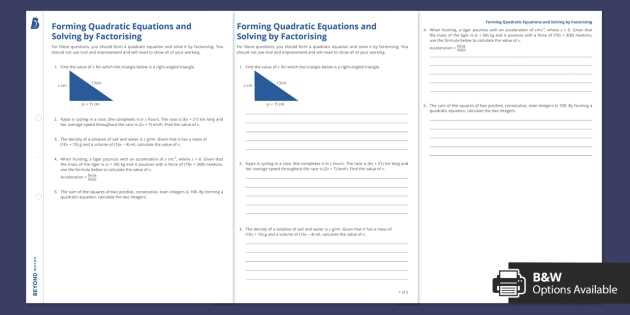 factorising worksheet gcse