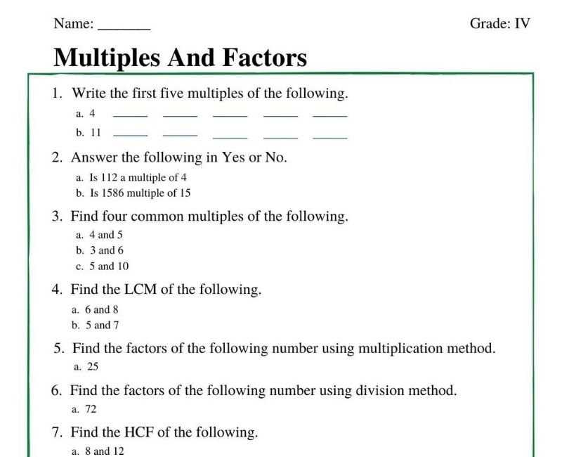 factors and multiples practice worksheet