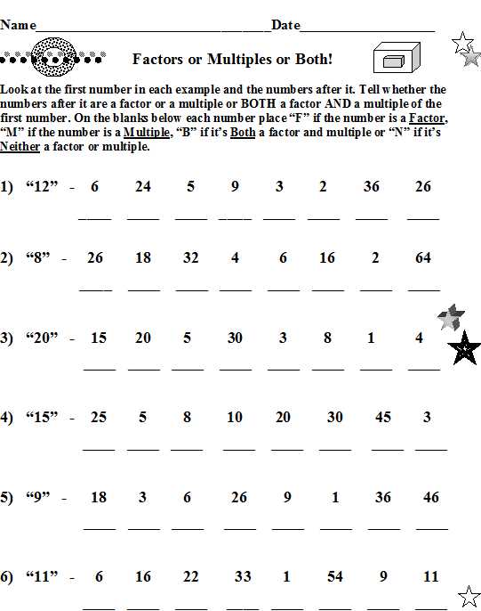 factors and multiples worksheet for class 6