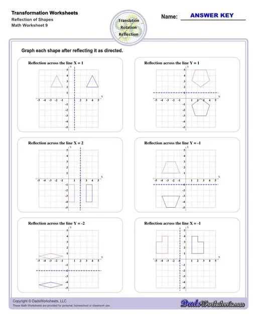 reflection math worksheets