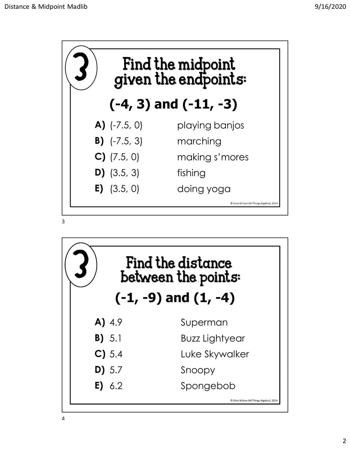 find the midpoint worksheet
