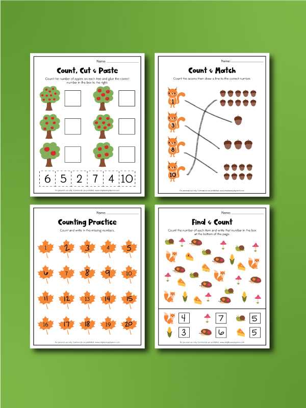 fall counting worksheets for preschool