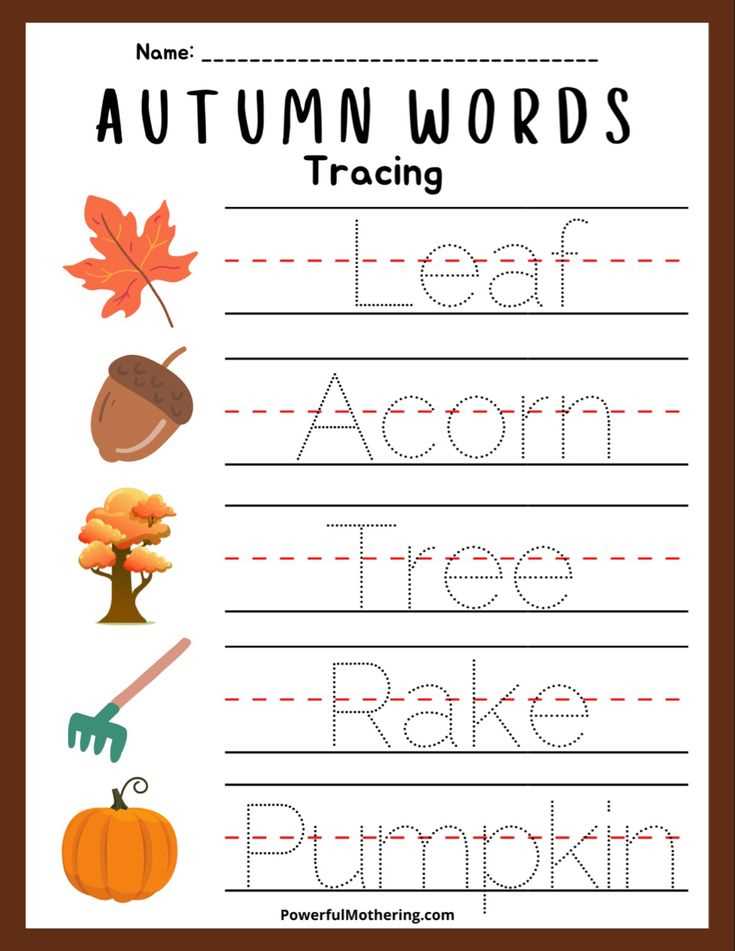 fall word tracing worksheets