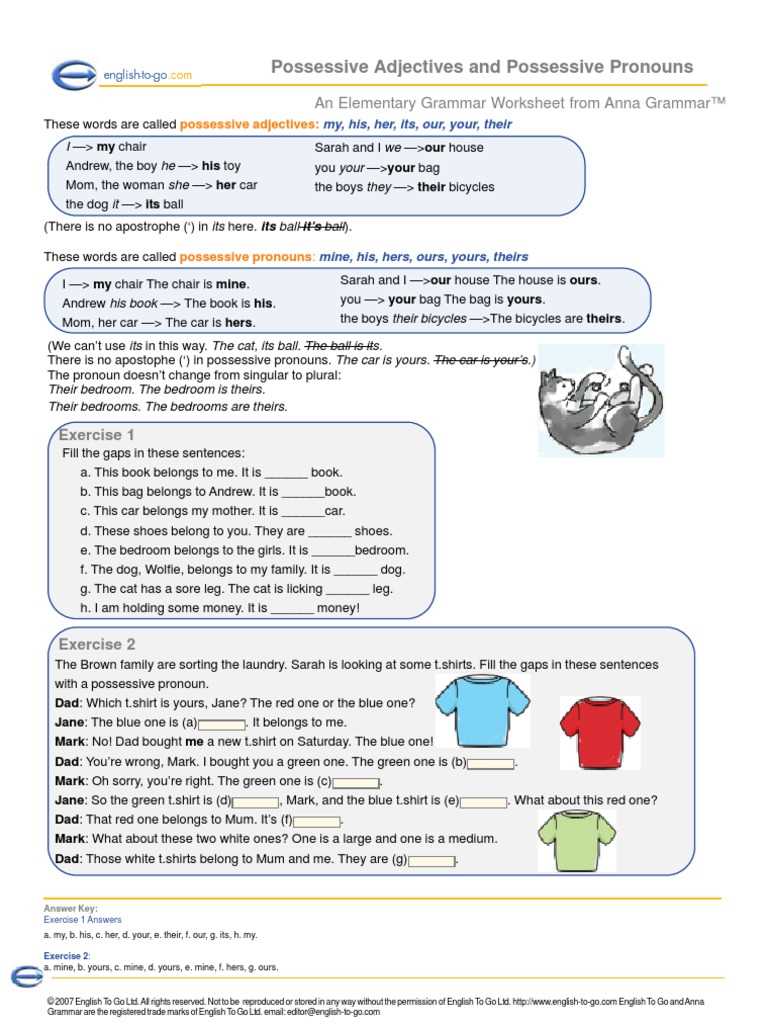 family and possessive adjectives worksheets