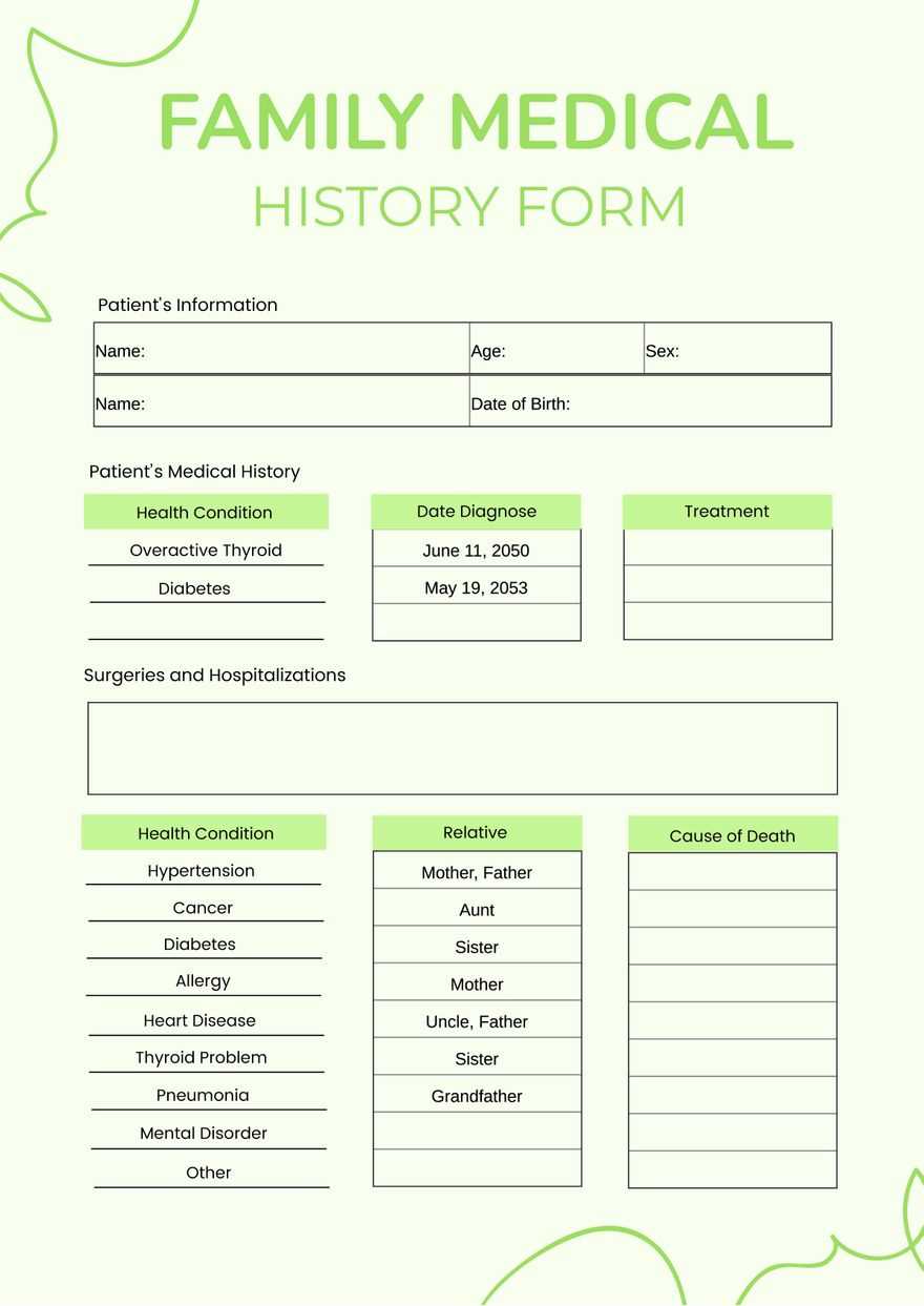 family history worksheet