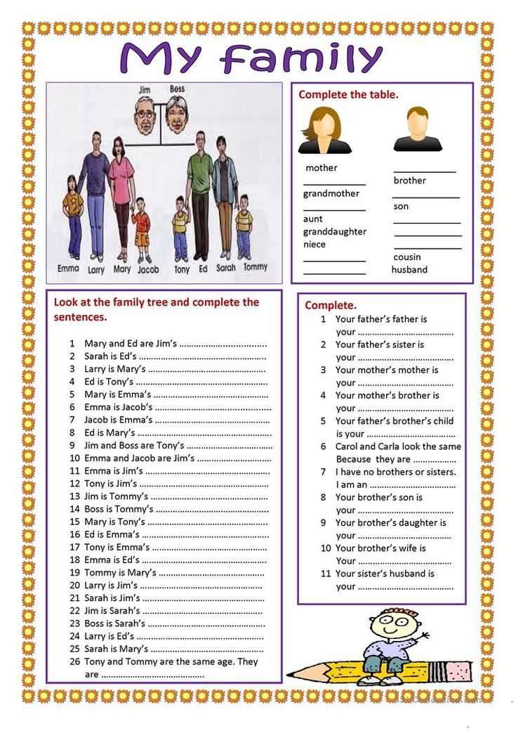 family worksheets for esl