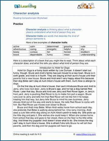 character traits short story worksheet free