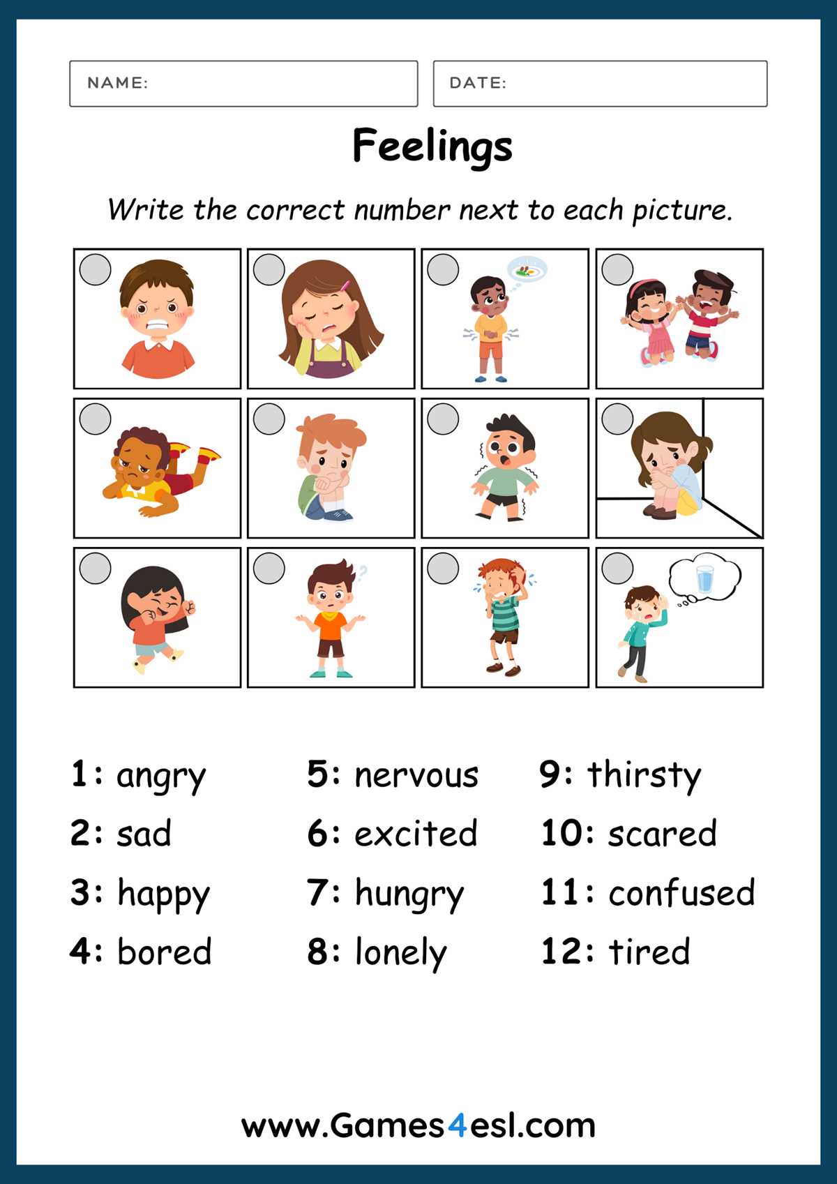 feeling and emotions worksheets