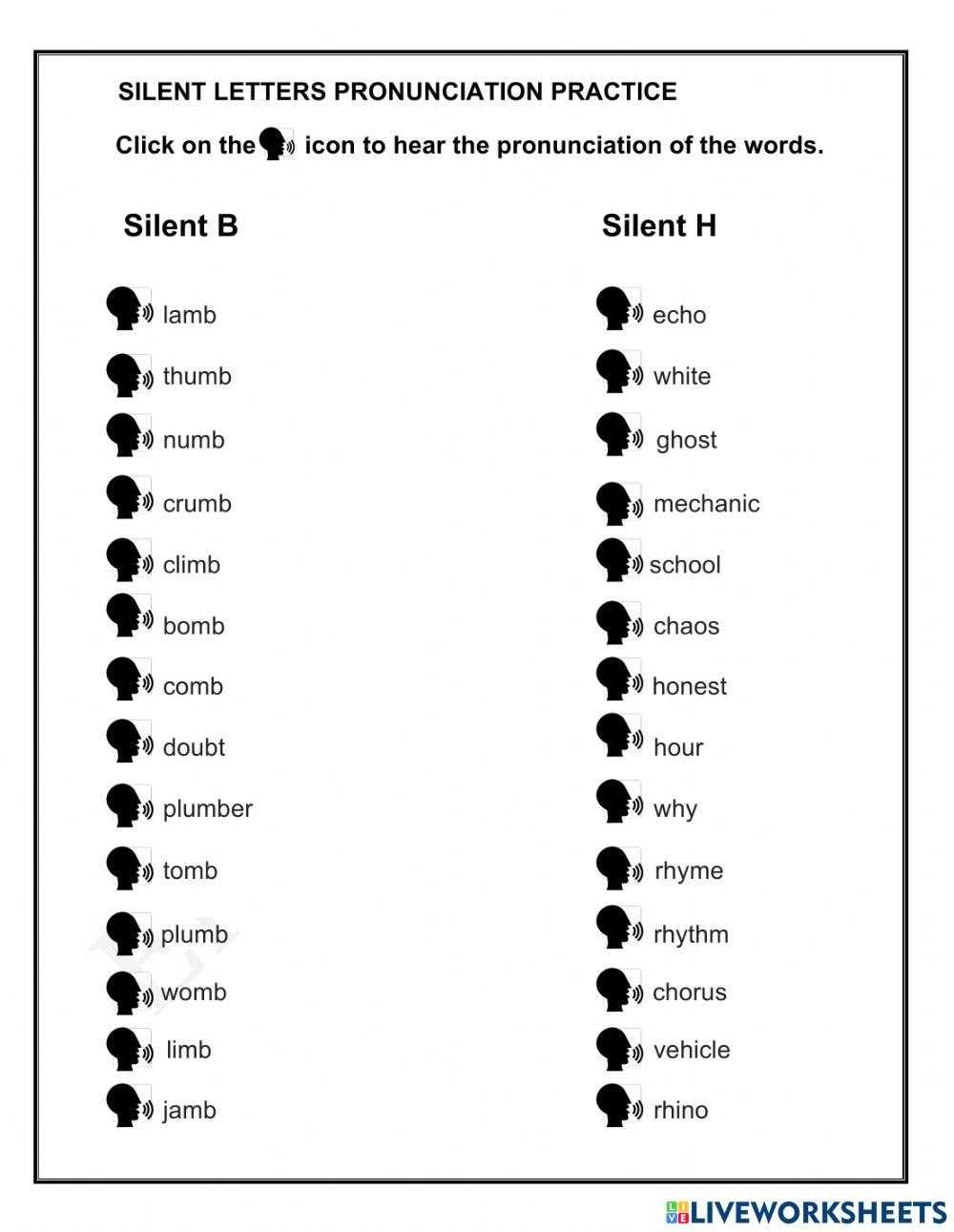 esl silent letters worksheet