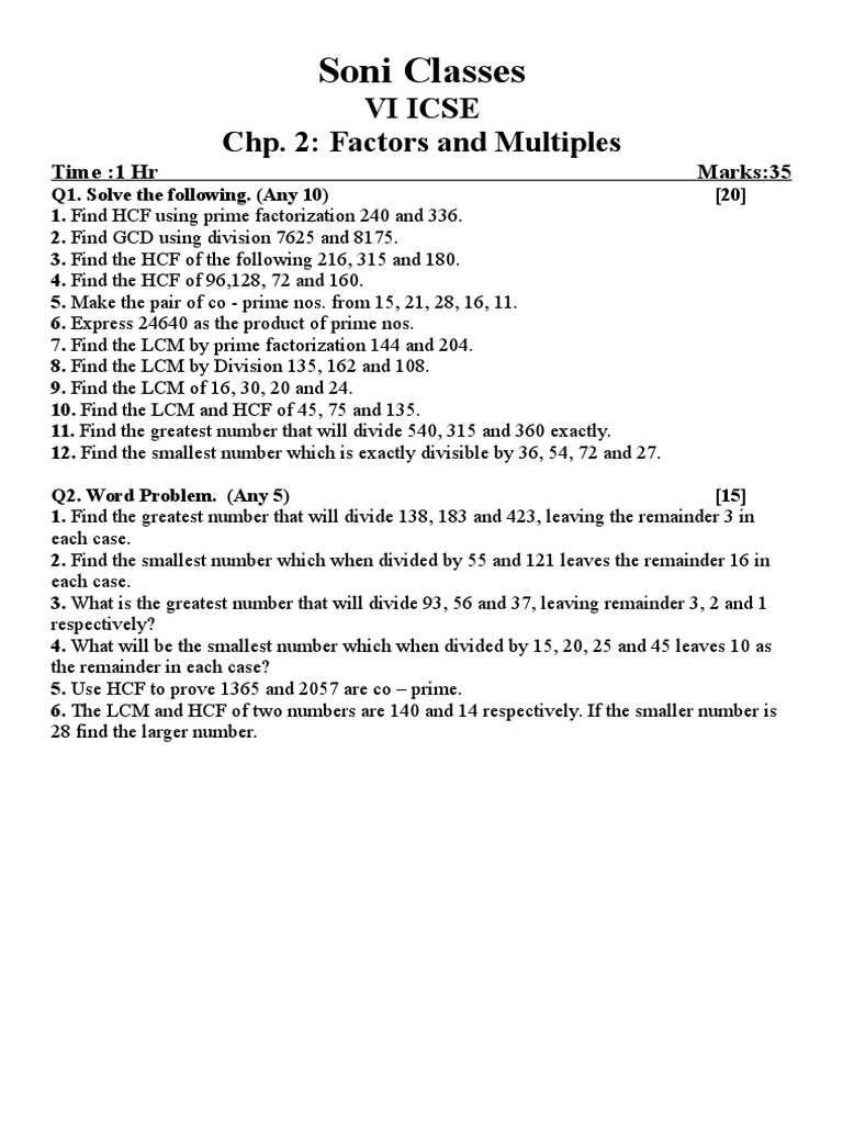 factors and multiples worksheet for class 6