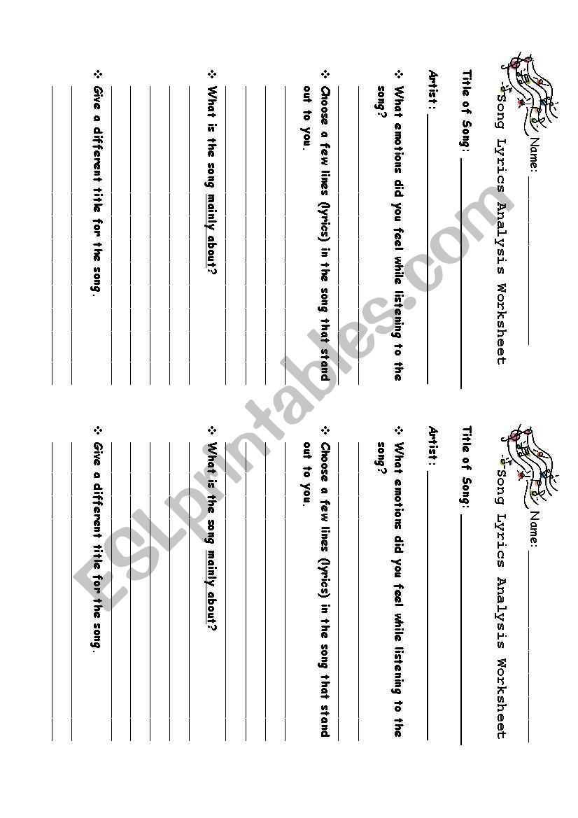 song analysis worksheet