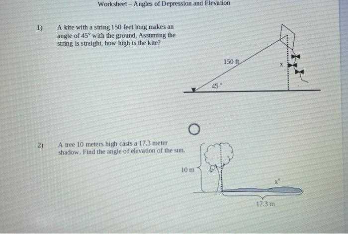 angles of depression and elevation worksheet