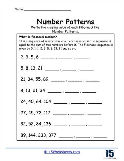 fibonacci sequences worksheet