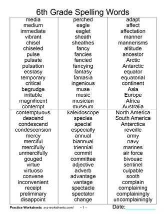 fifth grade spelling words worksheets