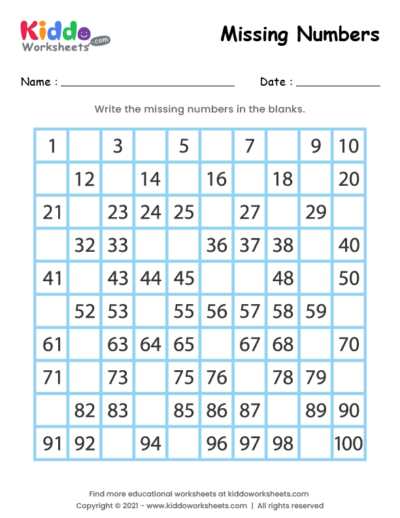 fill in the missing numbers 1 50 worksheet