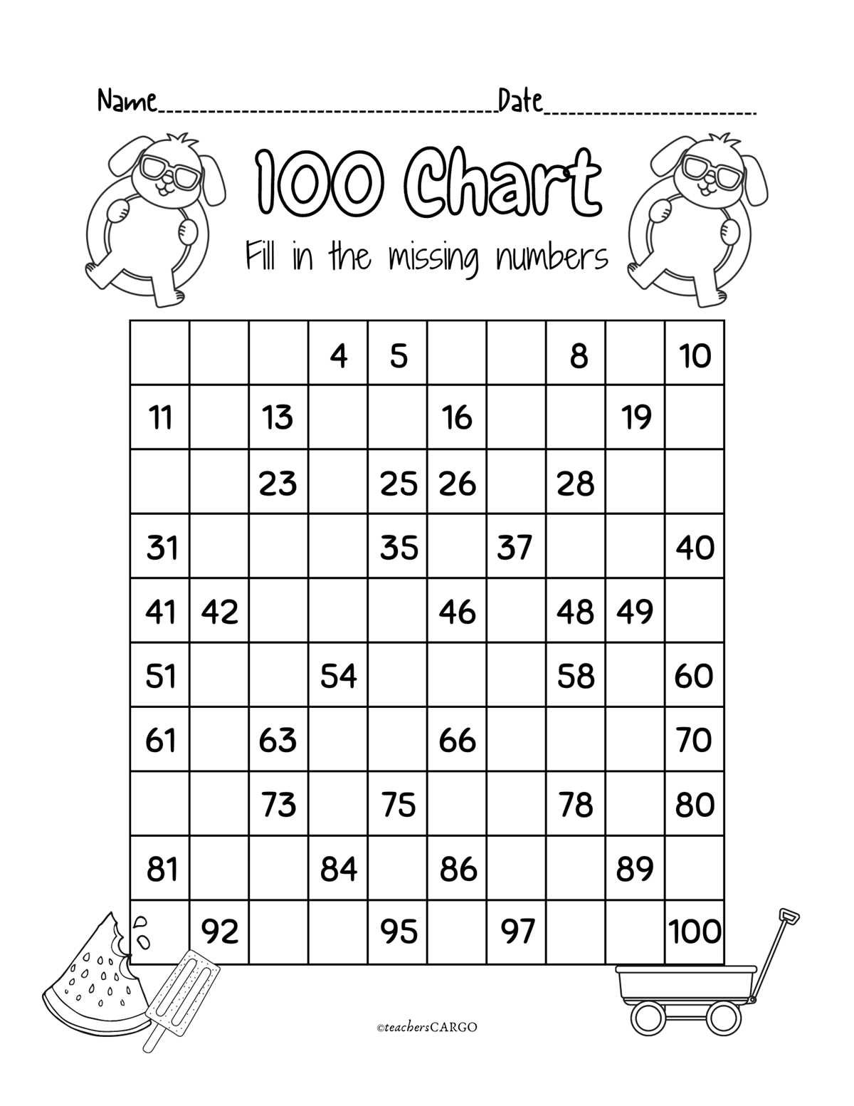 fill in the missing numbers worksheet