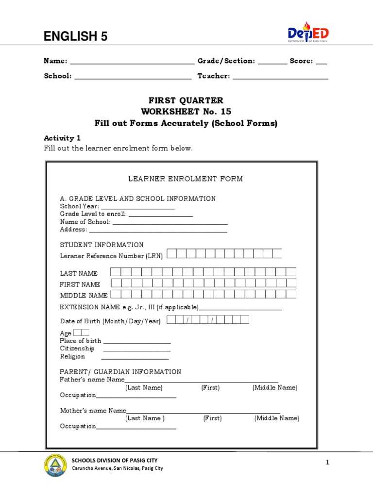 filling out an application worksheet