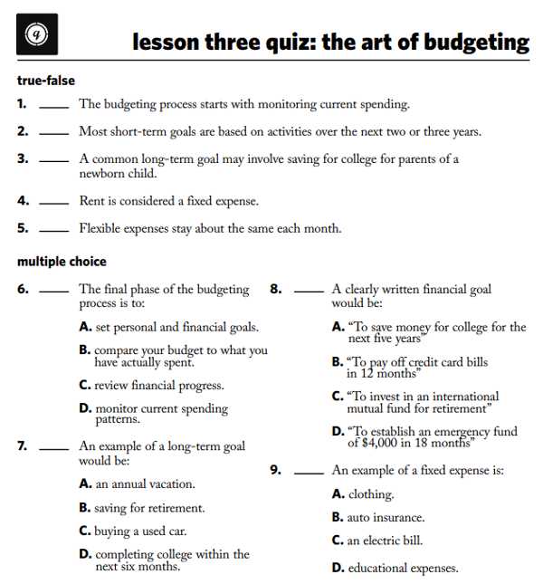 financial literacy worksheets